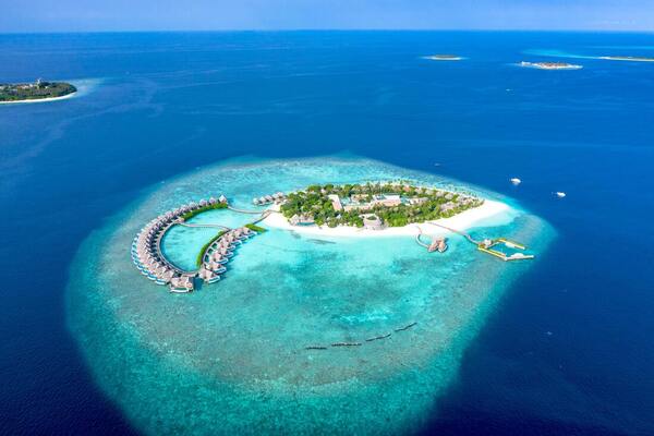 Aerial views of Maldives island resort