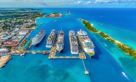 Aerial view on cruise ships at the port of call