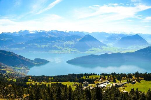 Beautiful Switzerland landscape with lake and mountains