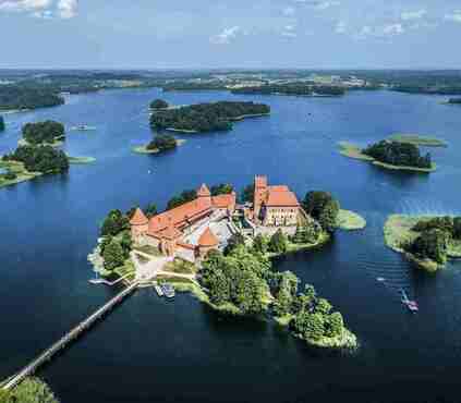 Beautiful landscape of Lithuania. Castle, lake, forest