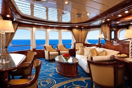 The stunning interior of a stateroom on the cruise ship.