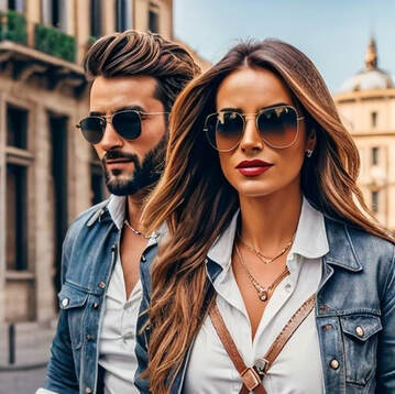 Couple in sunglasses traveling in Europe